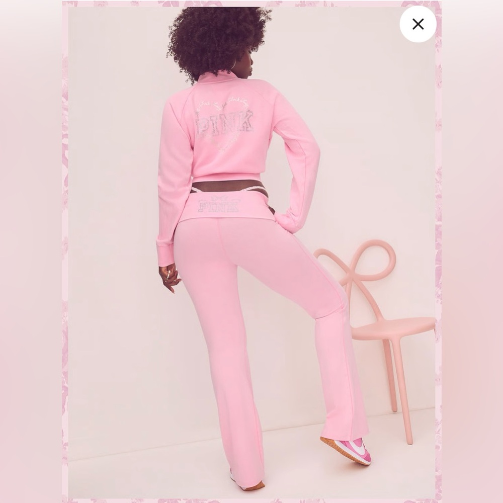 NWT Loveshackfancy x Pink Cotton Foldover Flare Leggings Pink Lollipop Sm Short